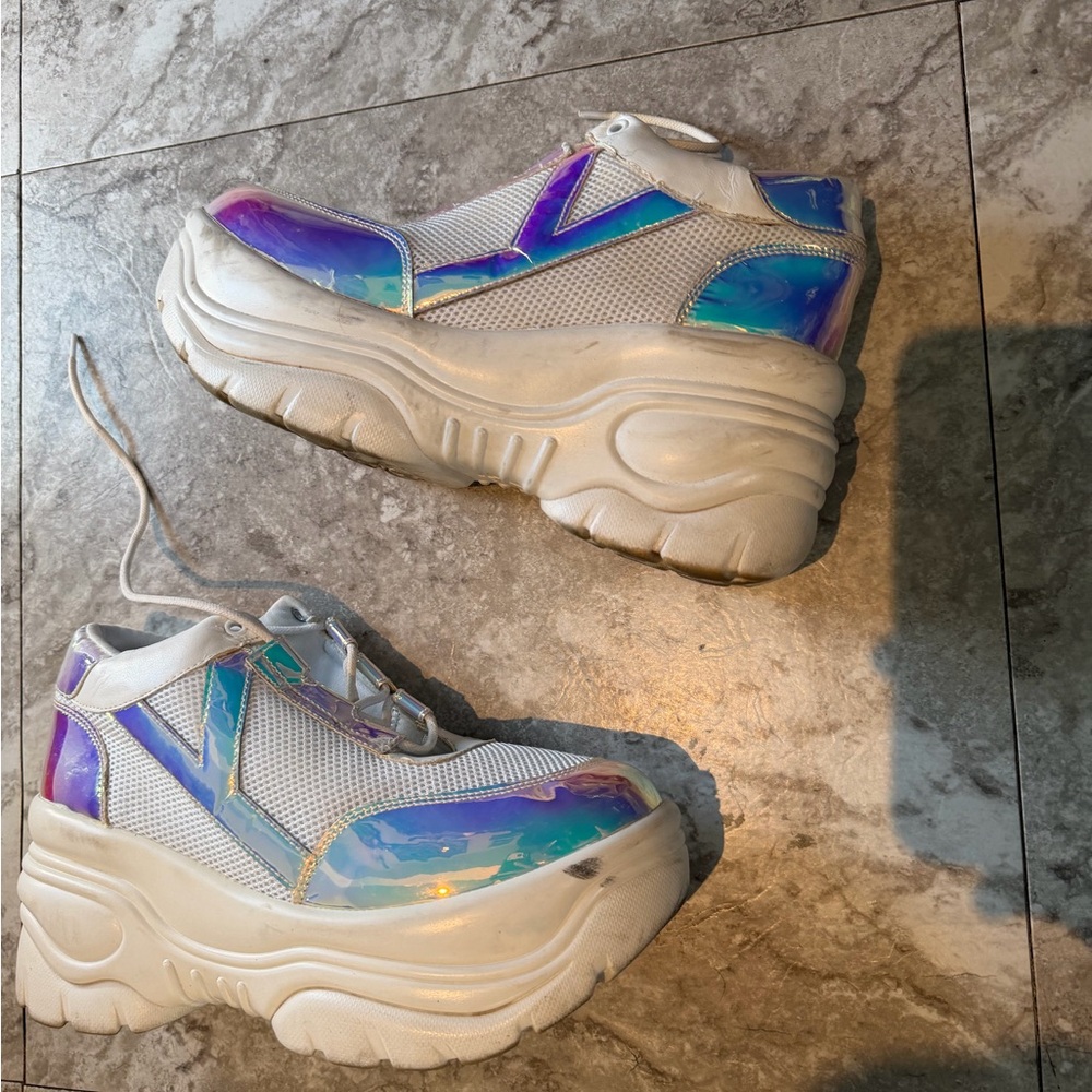 YRU Holographic White Platform Sneakers